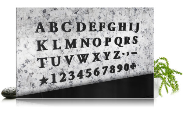 alfabet Greta czarne litery nagrobne ze stali nierdzewnej
