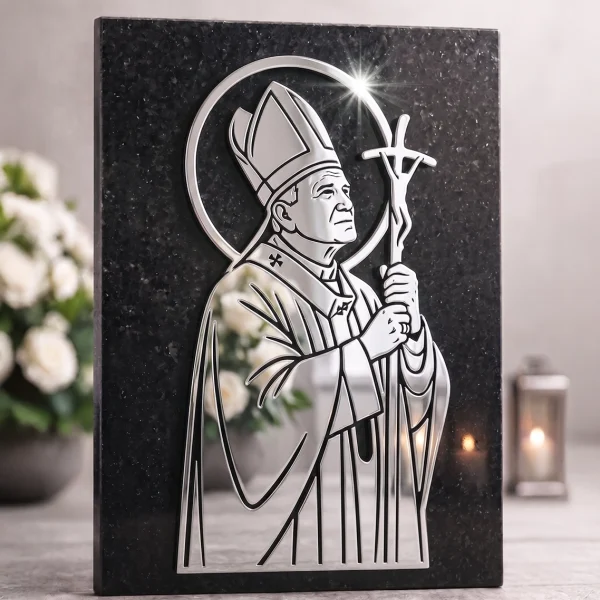 Święty Jan Paweł II (aplikacja nagrobna) papież z pastorałem ze stali nierdzewnej na pomnik 2426