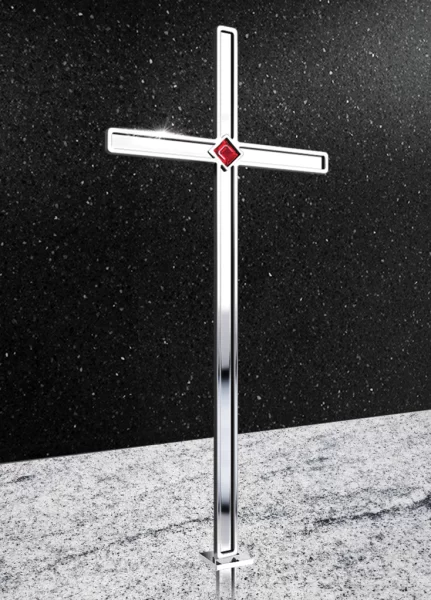 Krzyż stojący ze stali nierdzewnej na cmentarzu, nowoczesny design