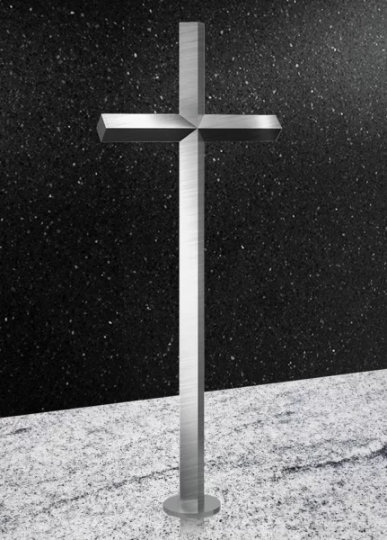 Minimalistyczny krzyż stojący ze stali nierdzewnej dla nagrobka