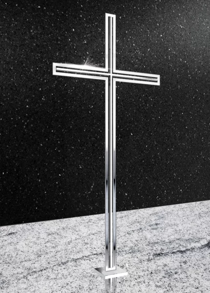 Krzyż stojący ze stali nierdzewnej na cmentarzu, nowoczesny design
